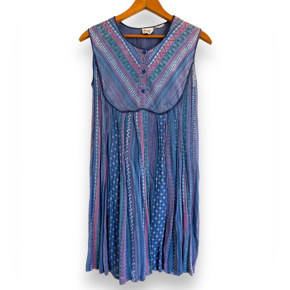 VTG 70s Indian Gauzy Sleeveless Block Print Dress Made in India Zanana London